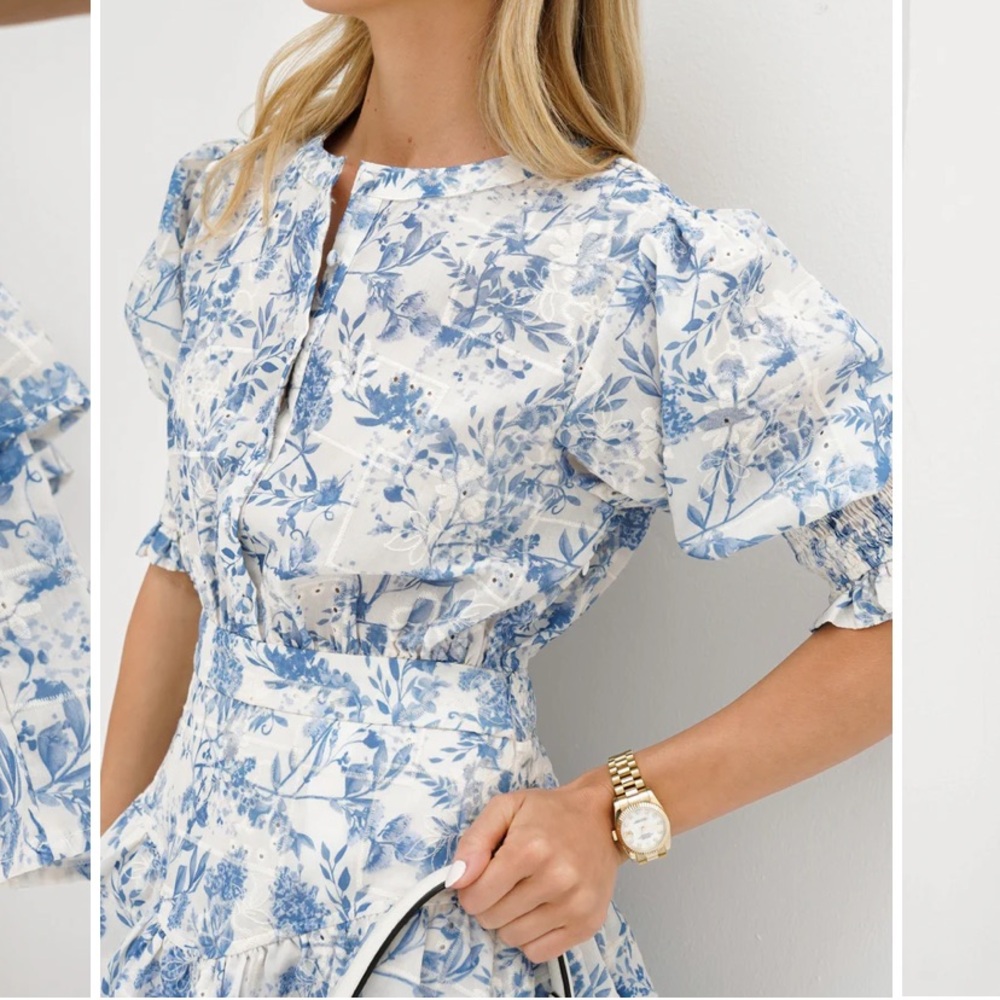 Vita Grace - Emily Cotton Tiered Dress | Blue Mix - Picture 3 of 4